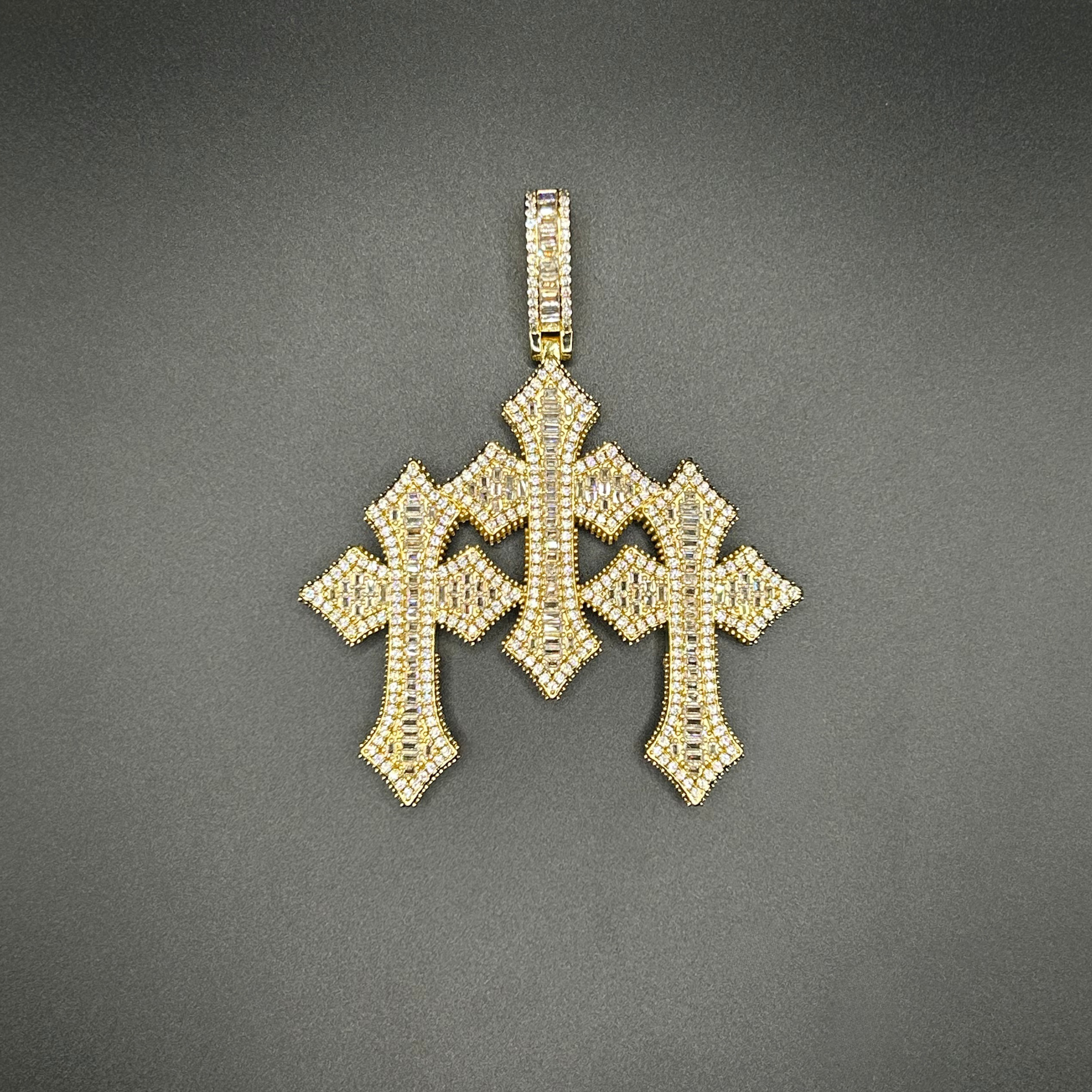 TRIPLE CROSS PENDANT - ICED OUT